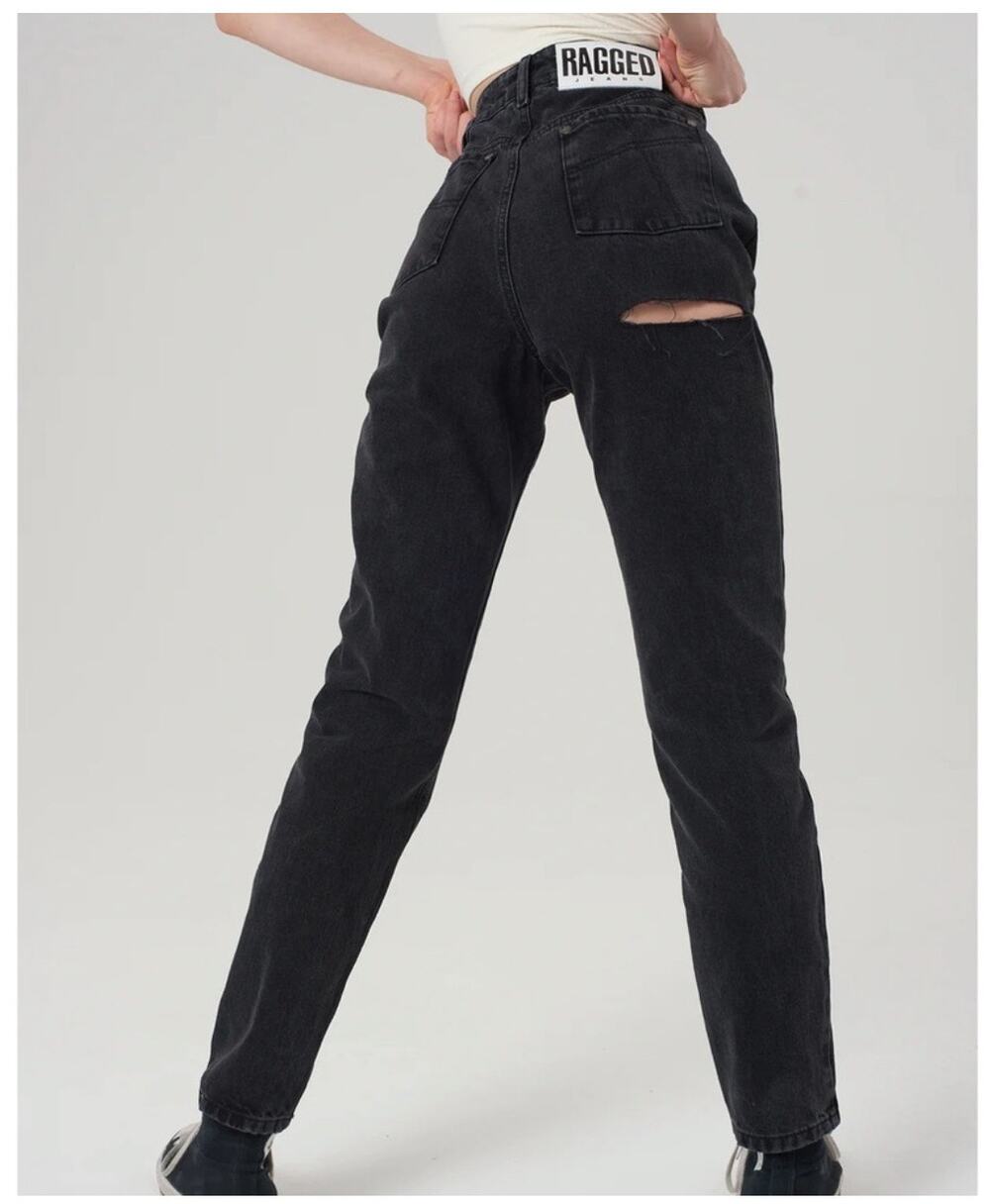 THE RAGGED PRIEST Jeans Size 26 Bum Rip Denim Washed Out Black High Waist Cotton